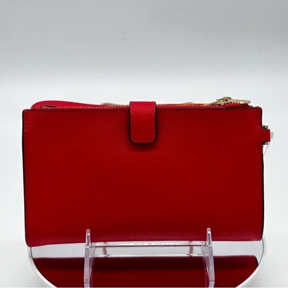 Michael Kors Large Double Zip Wallet Wristlet Red/Gold - Picture 4 of 9